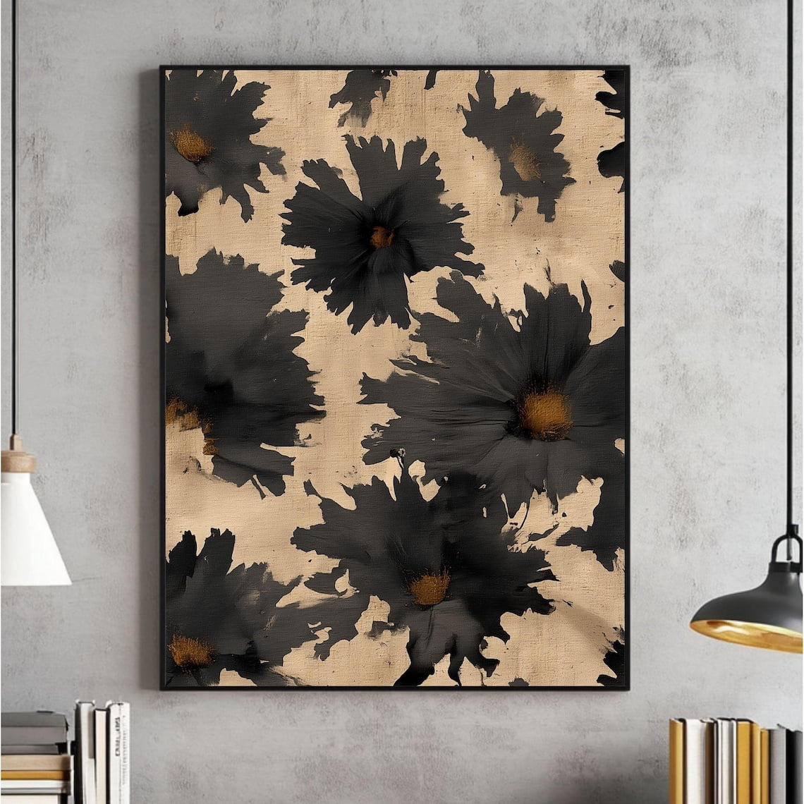 Neutral Japanese Inspired Floral Pattern Wall Art Poster - Walmart.com