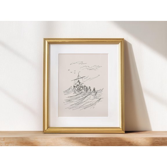 Neutral Jesus Artful Sketch Be Still Calm Storm Art Artful Hand Drawing Vintage Christian Modern Homely Variant 4 Poster