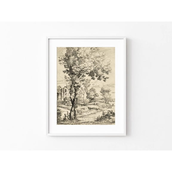 Neutral Landscape Tree Printable Antique Forest River House Print Wall Art Printable Vintage Classic Home Decor Drawing Poster Decor, Unframed Poster Size 8x12 F03.1.22l27