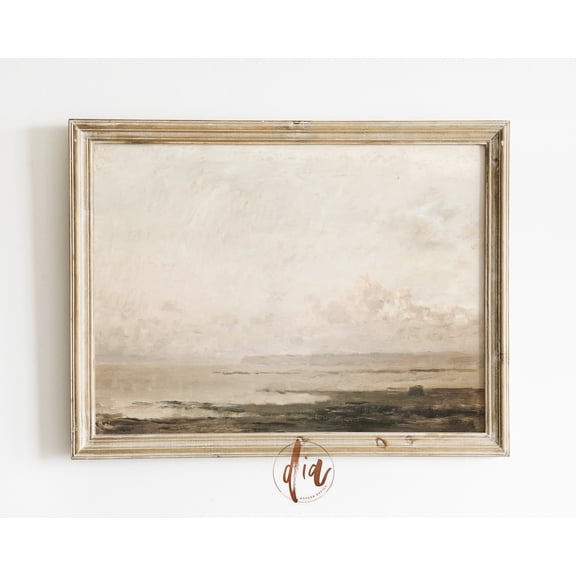 Neutral Landscape Vintage Muted Coastal Sage Green Horizontal Wall Art Print, Creative Coastal Theme For Living Room And Bedroom Decor