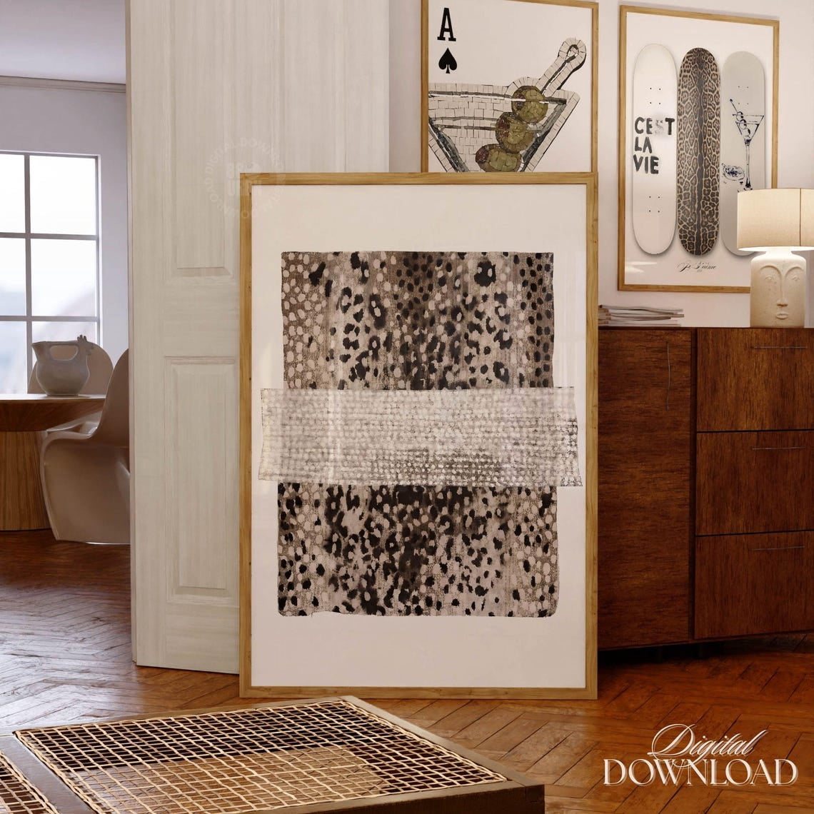 Neutral Leopard Abstract Wall Art Print, Painted Retro Cheetah Pattern ...