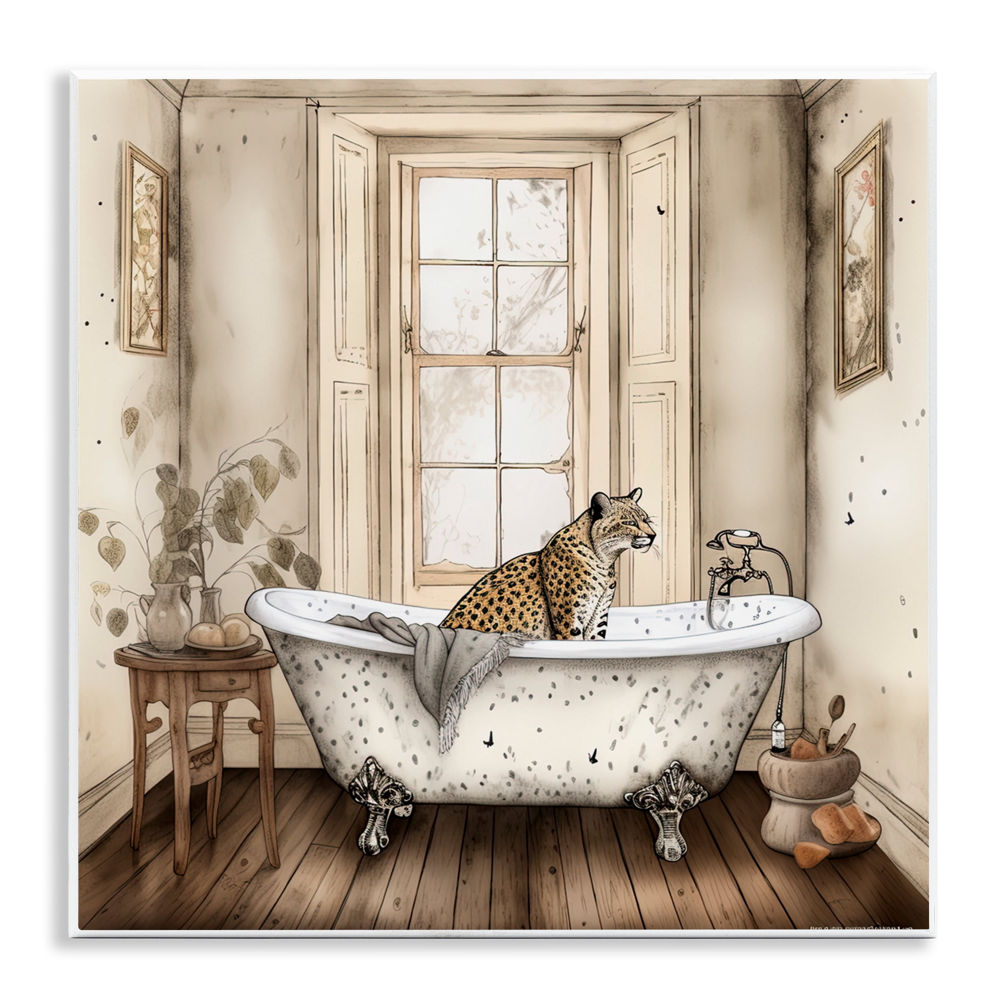 Neutral Leopard Bathtime Wall Plaque Art, design by Sasha