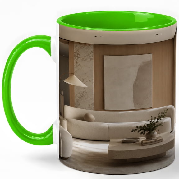 Neutral Living Room 11oz Ceramic Mug, Minimal Home Coffee Cup