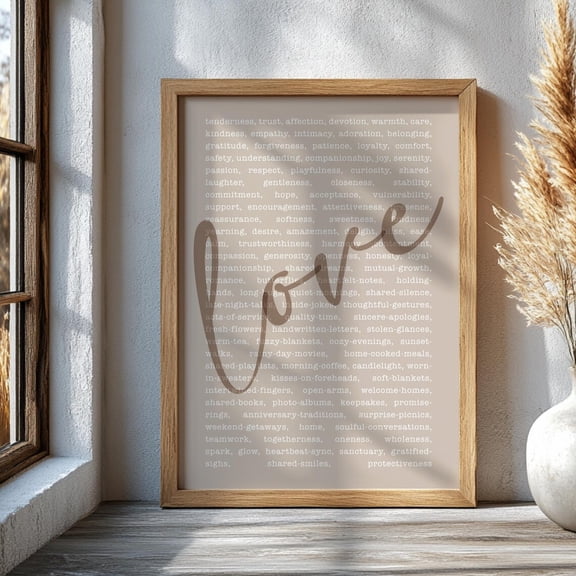 Neutral Love Definition Minimalist Script Beige Word Collage Romantic Anniversary Wedding Poster Unframed Paper Print