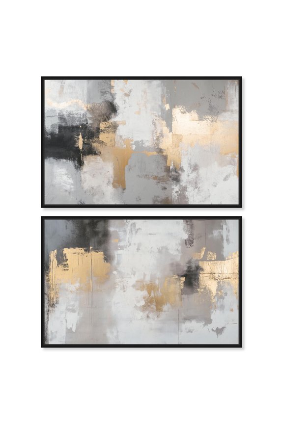 Neutral Luxe Abstract Duo Canvas Print Boho Wall Decor by Art Remedy, Black Frame, 15 x 10