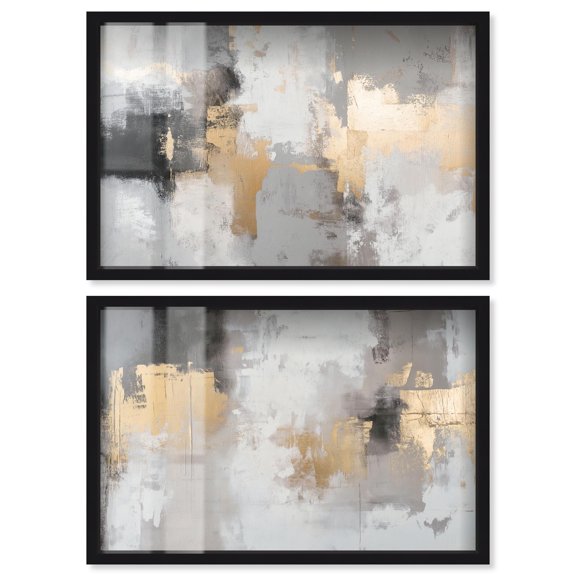 Neutral Luxe Abstract Duo Shadowbox Print Boho Wall Decor by Art Remedy, Black Frame, 15 x 10
