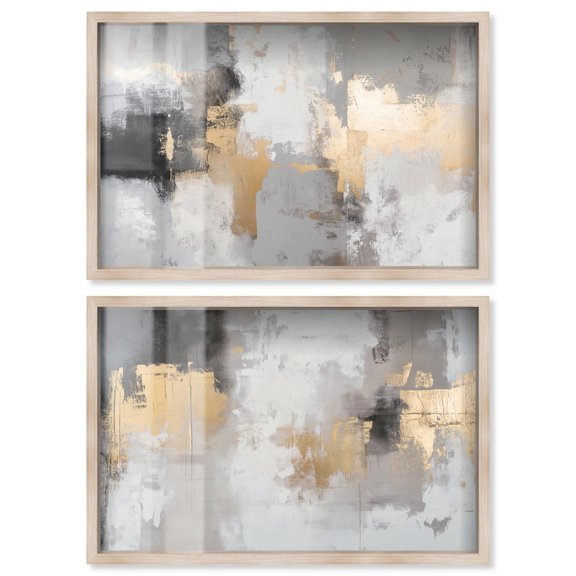 Neutral Luxe Abstract Duo Shadowbox Print Boho Wall Decor by Art Remedy, Blonde Frame, 15 x 10