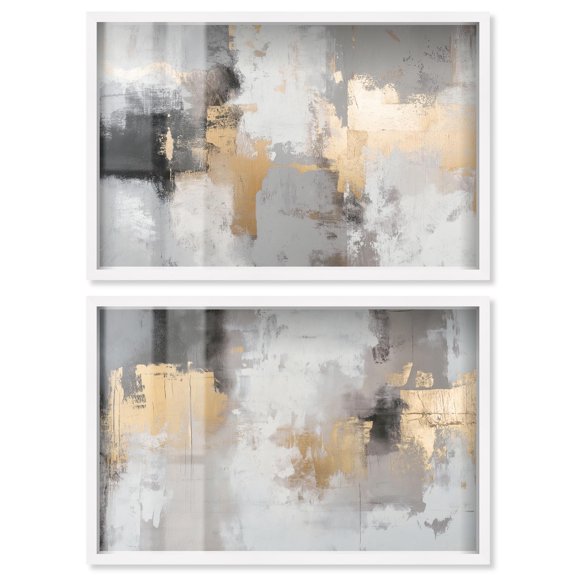 Neutral Luxe Abstract Duo Shadowbox Print Boho Wall Decor by Art Remedy, White Frame, 24 x 16