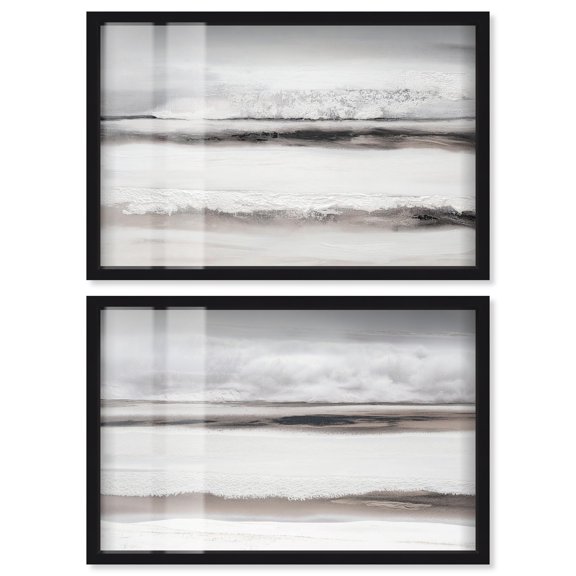 Neutral Luxe Abstract Pair Shadowbox Print Boho Wall Decor by Art Remedy, Black Frame, 24 x 16