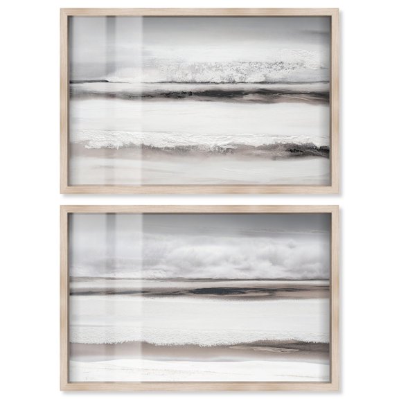 Neutral Luxe Abstract Pair Shadowbox Print Boho Wall Decor by Art Remedy, Blonde Frame, 15 x 10
