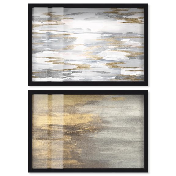 Neutral Luxe Abstracts Duo Shadowbox Print Boho Wall Decor by Art Remedy, Black Frame, 15 x 10