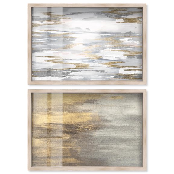 Neutral Luxe Abstracts Duo Shadowbox Print Boho Wall Decor by Art Remedy, Blonde Frame, 15 x 10