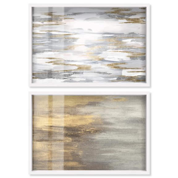 Neutral Luxe Abstracts Duo Shadowbox Print Boho Wall Decor by Art Remedy, White Frame, 15 x 10