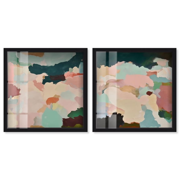 Neutral Luxe Botanicals 2 Panel Set Shadowbox Print Boho Wall Art by Art Remedy, Black Frame, 13 x 13
