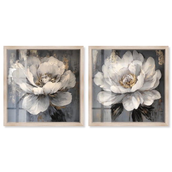 Neutral Luxe Botanicals 2 Panel Set Shadowbox Print Wall Art by Art Remedy, Blonde Frame, 13 x 13