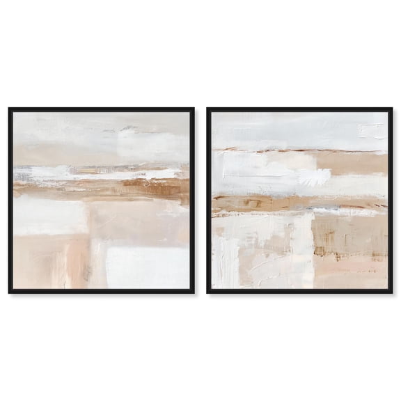 Neutral Luxe Harmony 2 Panel Set Canvas Print Abstract Wall Art by Art Remedy, Black Frame, 12 x 12