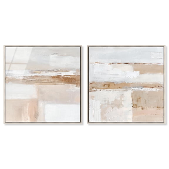 Neutral Luxe Harmony Framed High-Gloss Acrylic Glass Wall Art Abstract Wall Art Set by Art Remedy, Silver Frame, 12 x 12