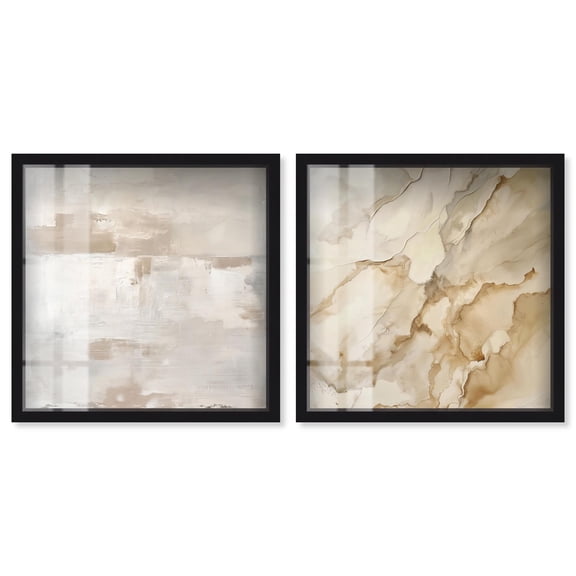 Neutral Luxe Harmony Set Shadowbox Boho Wall Decor by Art Remedy, Black Frame, 12 x 12