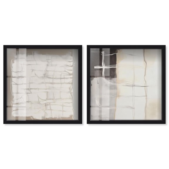 Neutral Luxe Harmony Set Shadowbox Boho Wall Decor by Art Remedy, Black Frame, 16 x 16