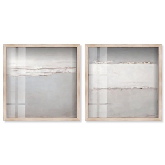 Neutral Luxe Harmony Set Shadowbox Boho Wall Decor by Art Remedy, Blonde Frame, 12 x 12