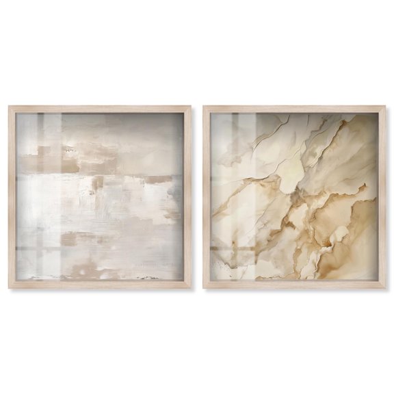 Neutral Luxe Harmony Set Shadowbox Boho Wall Decor by Art Remedy, Blonde Frame, 12 x 12