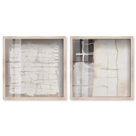 Neutral Luxe Harmony Set Shadowbox Boho Wall Decor by Art Remedy, Blonde Frame, 40 x 40