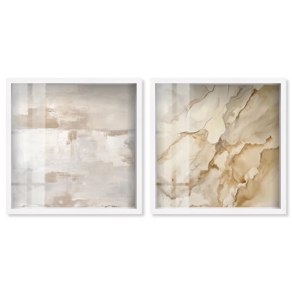 Neutral Luxe Harmony Set Shadowbox Boho Wall Decor by Art Remedy, White Frame, 12 x 12