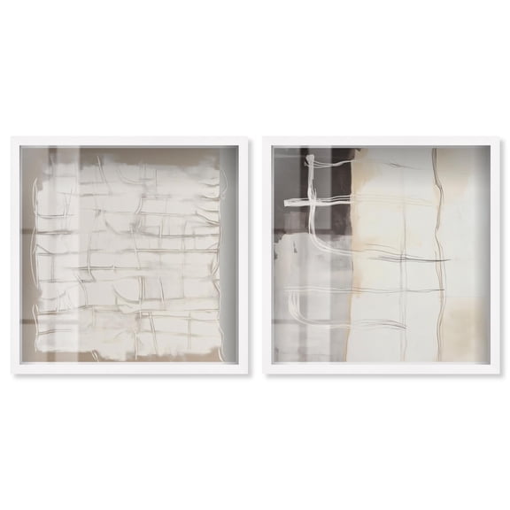 Neutral Luxe Harmony Set Shadowbox Boho Wall Decor by Art Remedy, White Frame, 12 x 12