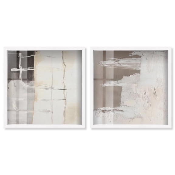 Neutral Luxe Harmony Set Shadowbox Boho Wall Decor by Art Remedy, White Frame, 12 x 12
