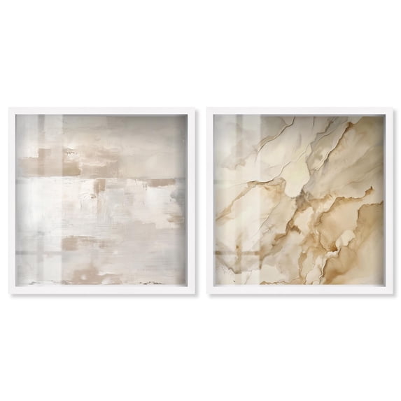 Neutral Luxe Harmony Set Shadowbox Boho Wall Decor by Art Remedy, White Frame, 20 x 20