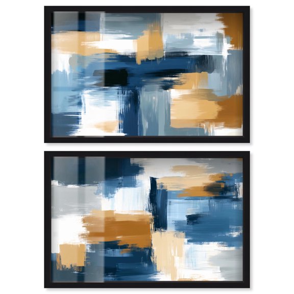 Neutral Luxe Living Room Abstracts Duo Shadowbox Print Boho Wall Decor by Art Remedy, Black Frame, 15 x 10