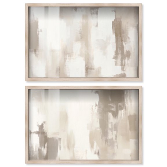 Neutral Luxe Living Room Abstracts Duo Shadowbox Print Boho Wall Decor by Art Remedy, Blonde Frame, 24 x 16