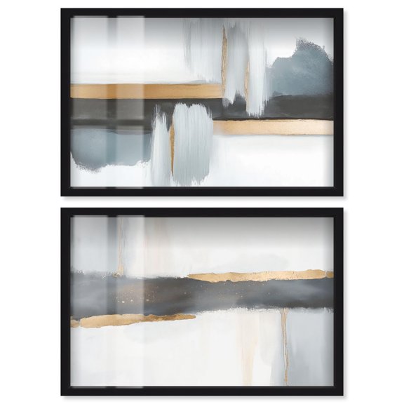Neutral Luxe Living Room Set Shadowbox Print Boho Wall Decor by Art Remedy, Black Frame, 24 x 16