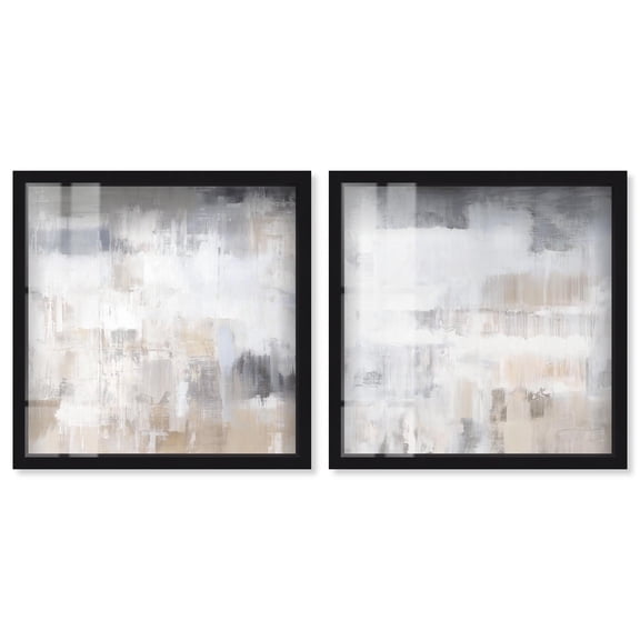 Neutral Luxe Minimalist 2 Panel Set Shadowbox Print Abstract Wall Art by Art Remedy, Black Frame, 13 x 13