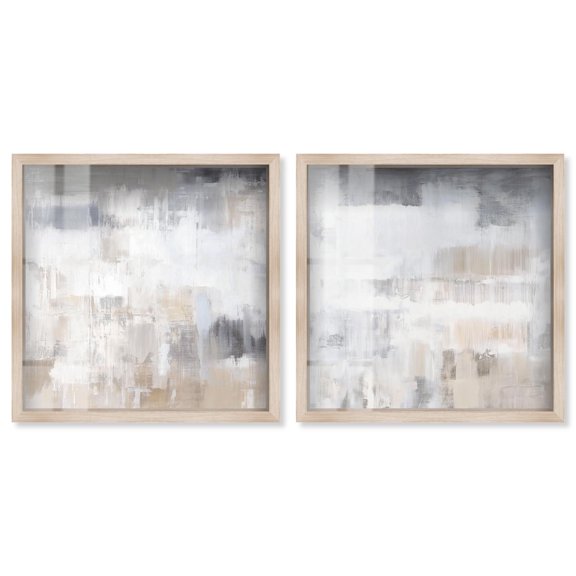 Neutral Luxe Minimalist 2 Panel Set Shadowbox Print Abstract Wall Art by Art Remedy, Blonde Frame, 13 x 13