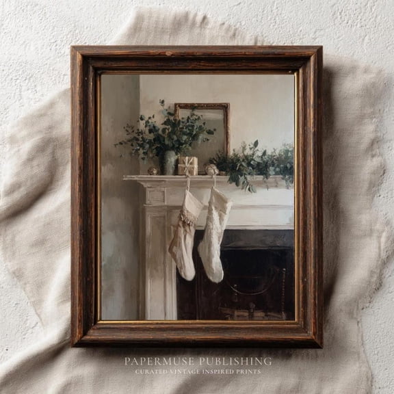 Neutral Mantel Art, Rusticprint, Vintage Fireplace, Cozy Winter Wall Art, Minimal Farmhouse ,, Unframed Poster Size 8x12