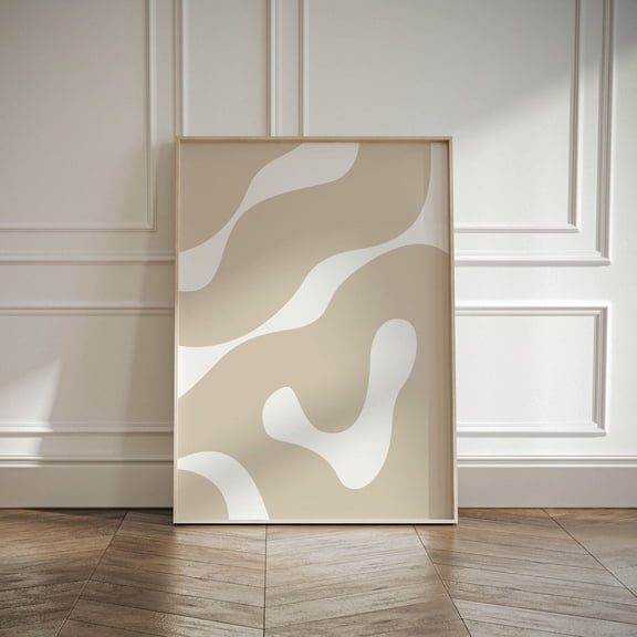 Neutral Minimalistic Abstract Print Beige Wavy Shapes Wall Decoration, Unframed Paper Poster 8x10in