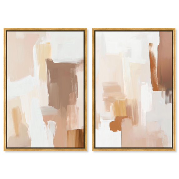 Neutral Modern Minimalist Pair Set Canvas Neutral Abstract Art by Art ...