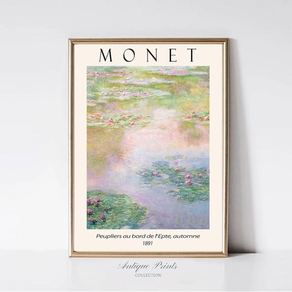 Neutral Monet Botanical Art, Vintage Impressionism Wall Art, Monet Spring Print, Claude Monet Exhibition Poster, Monet,, Unframed Canvas Size 8x12