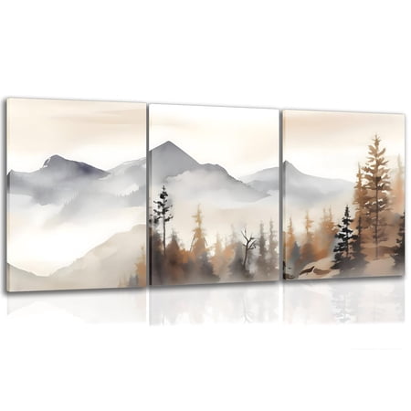 Neutral Mountain Landscape Wall Art Prints, Abstract Watercolor Decor, Set Of 3 price history and forecast - PaceA