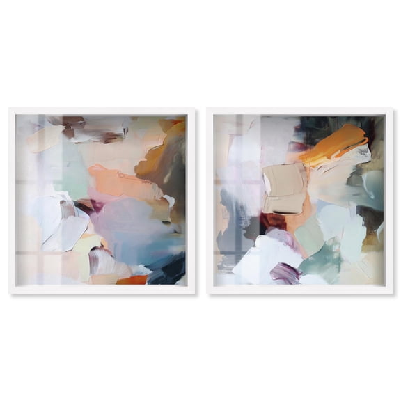 Neutral Nirvana Set Shadowbox Print Neutral Wall Decor Set by Art Remedy, White Frame, 20 x 20
