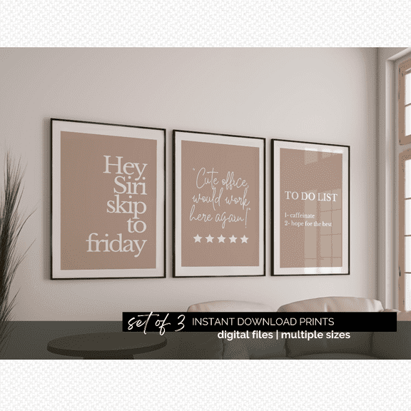 Neutral Office Humor Funny Motivational Work Quote Poster Set, Stretched Canvas