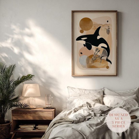 Neutral Orca Wall Art , Minimalist Animal Print , Boho Modern Decor , Poster Print Only