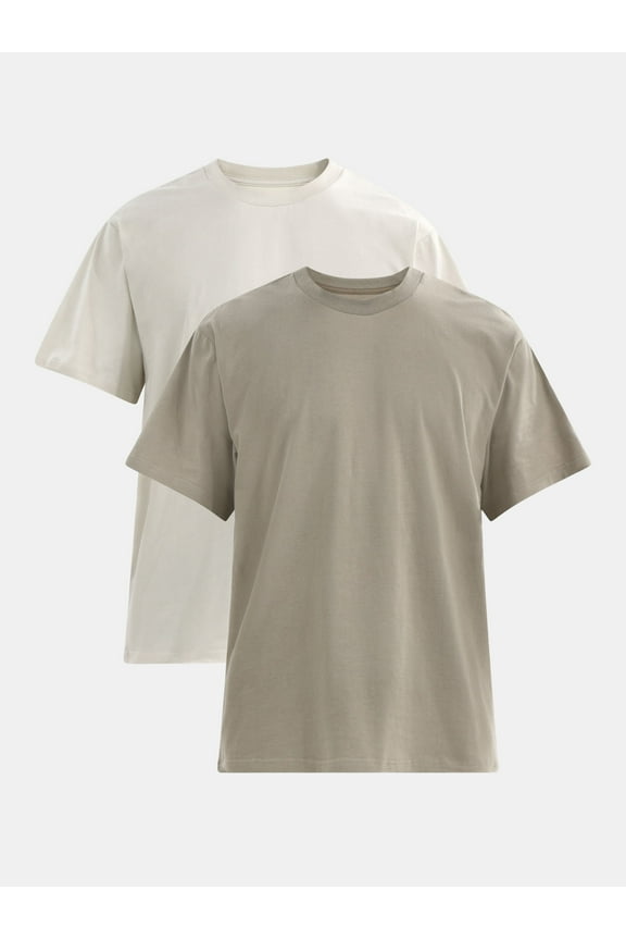 Flat Grey Basic Crewneck Undershirts with Short Sleeves, 2-Pack, Men's