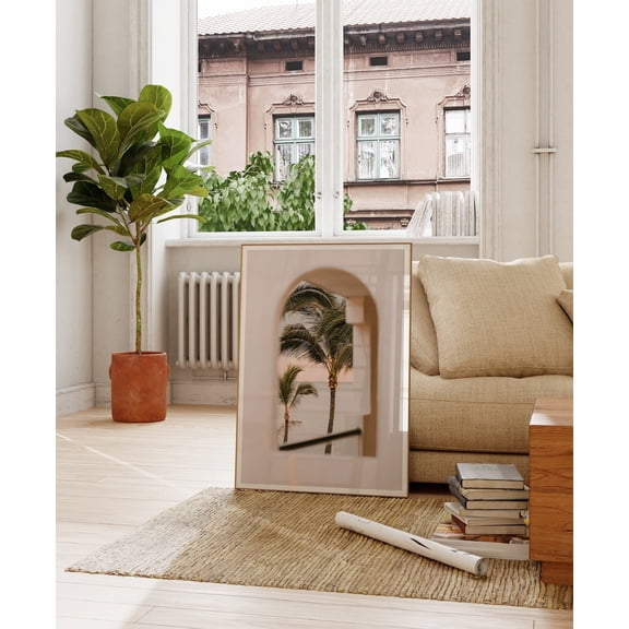 Neutral Palm Tree Print Summer Tropical Hotel View Unframed Canvas 16x20in
