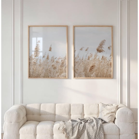 Neutral Pampas Grass Boho Pampas Photography Wall Art, Set 2, Poster Only