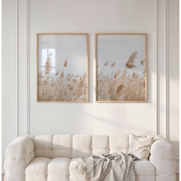 Neutral Pampas Grass Boho Pampas Photography Wall Art Set 2 Stretched Canvas 8x12