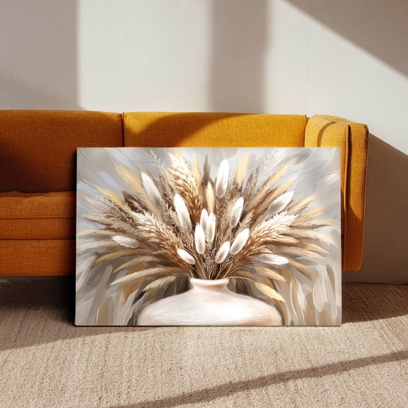 Neutral Pampas Grass Vase Canvas Wall Art (Boho Minimalist Tone) Ready to Hang for Living Room