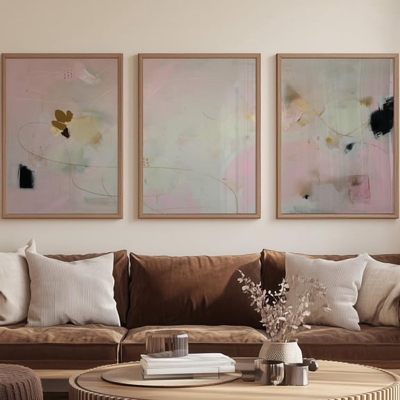 Neutral Pastel Abstract Blush Pink Contemporary Wall Art Print Set 3 Unframed Paper Print 8x12