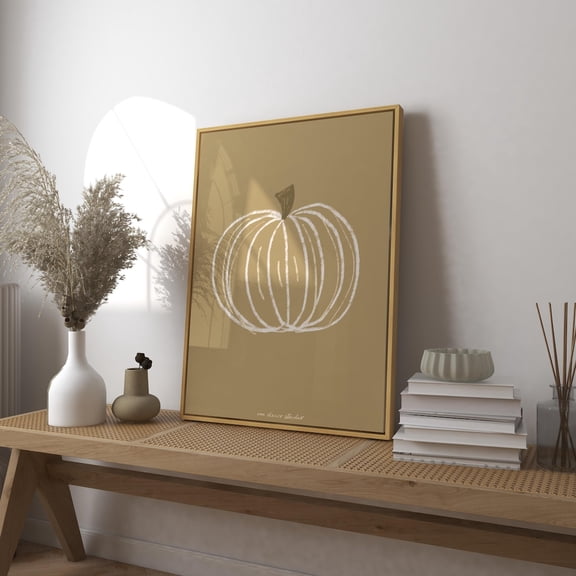 Neutral Pumpkin Line Drawing Modern Home Gallery Style Wall Art Decor Unframed Paper Print